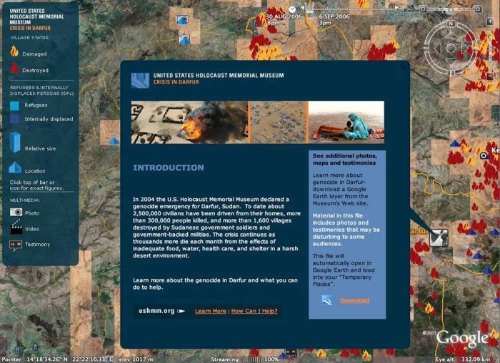 Darfur earth google outreach destroyed than villages damaged 1600 homes been have one Google earth zooms into heart of darfurs darkness