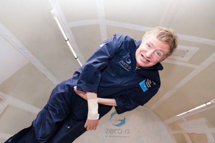 Hawking begins space training with zero g flight